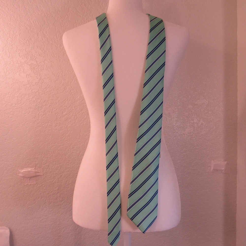 NWT Rosso Bianco Green Blue Striped Necktie Tie - Picture 2 of 7